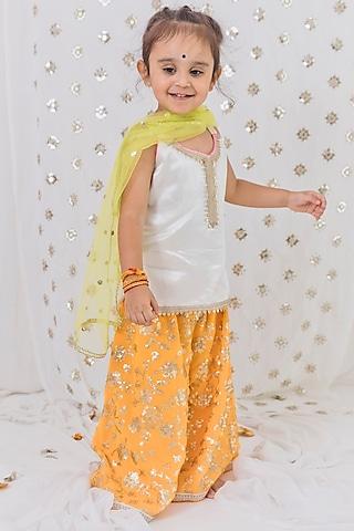 mustard cotton silk sharara set for girls