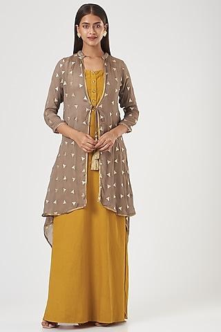 mustard crepe chinon gown with jacket