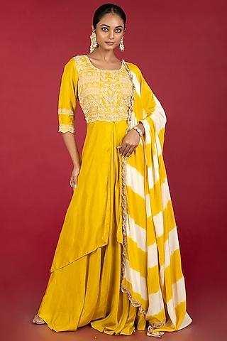 mustard embellished gown with dupatta