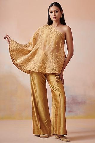 mustard-embroidered-cape-set