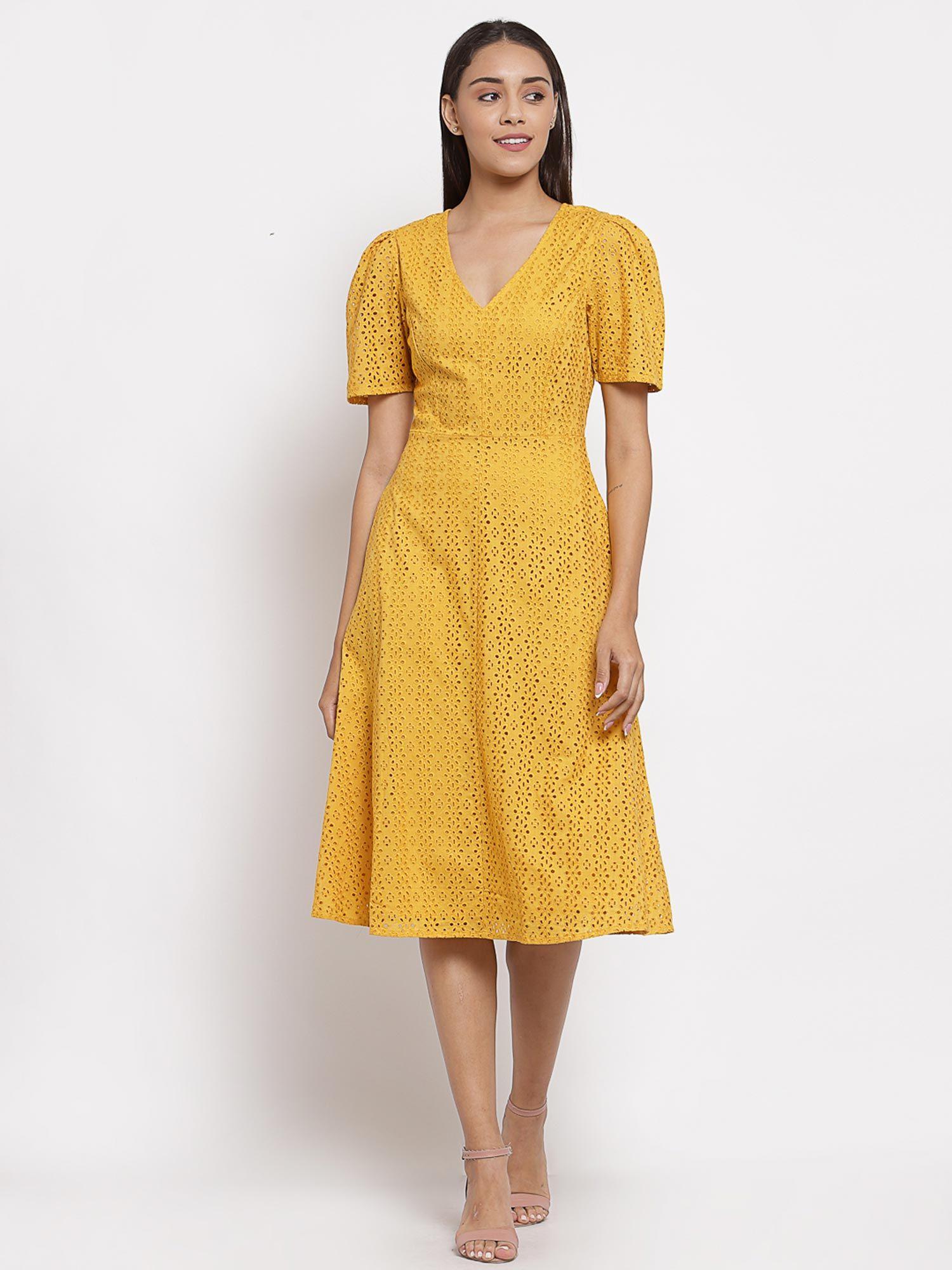 mustard fit & flare dress