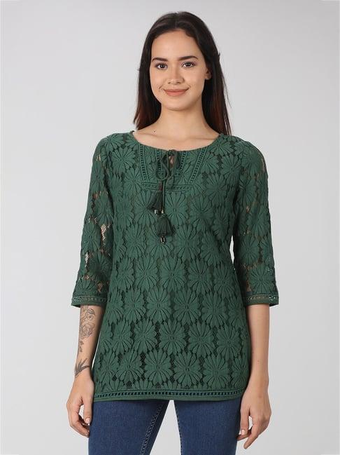 mustard green lace top