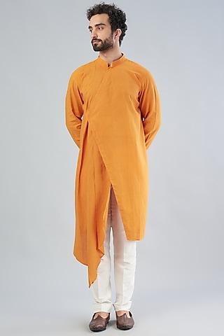 mustard khadi cotton asymmetrical kurta