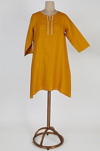 mustard linen pleated tunic