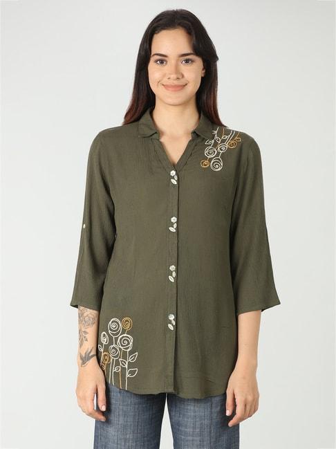 mustard olive embroidered shirt