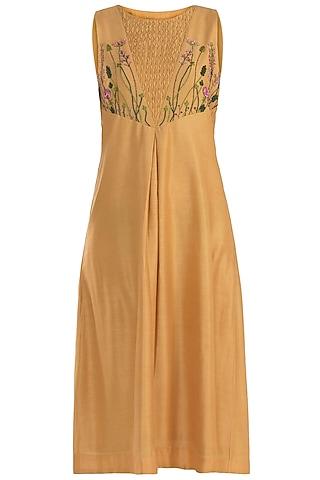 mustard pleated embroidered tunic