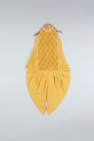 mustard printed kurta set for girls