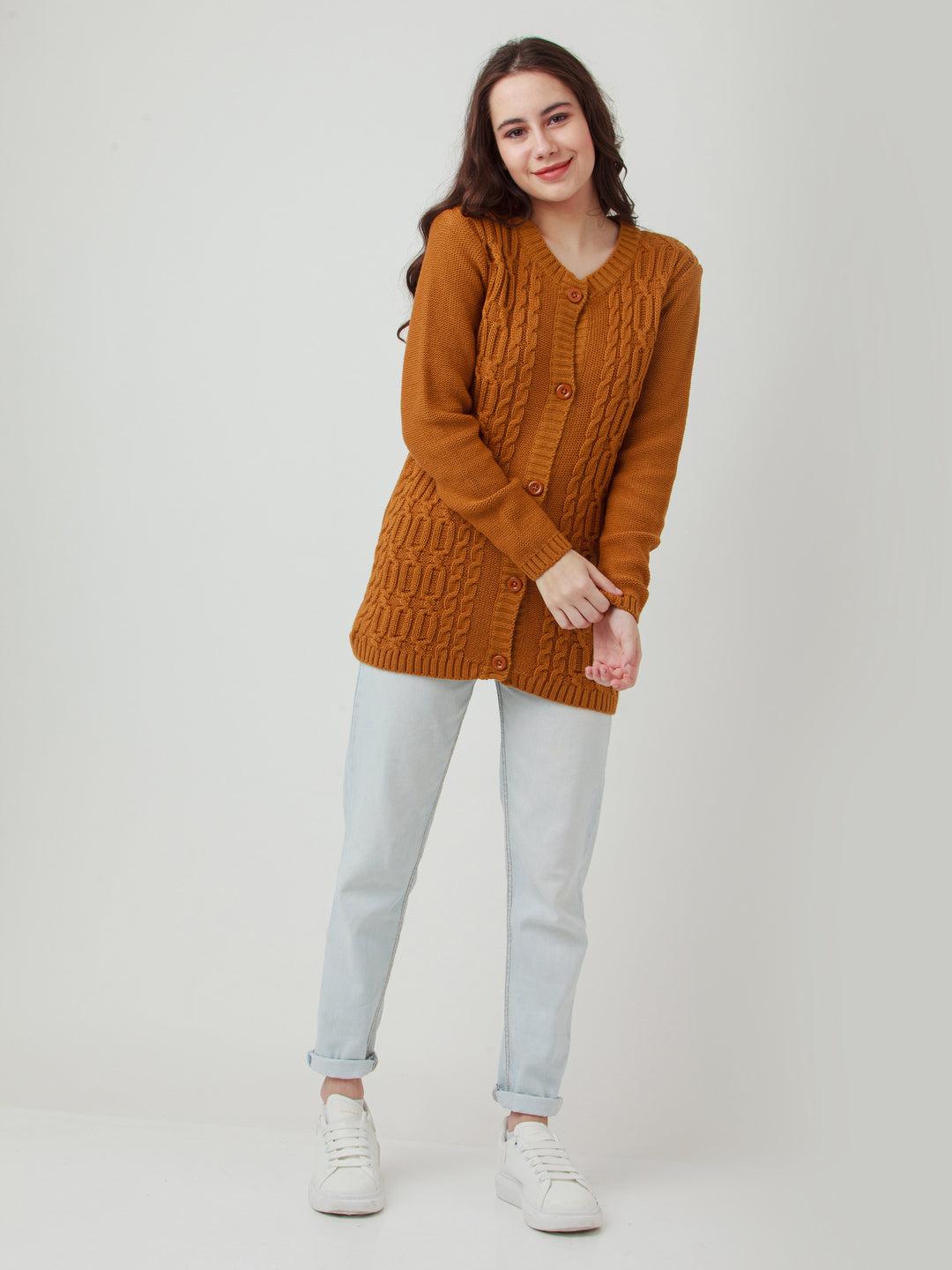 mustard solid straight sweater for women