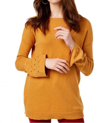mustard studded crewneck sweater