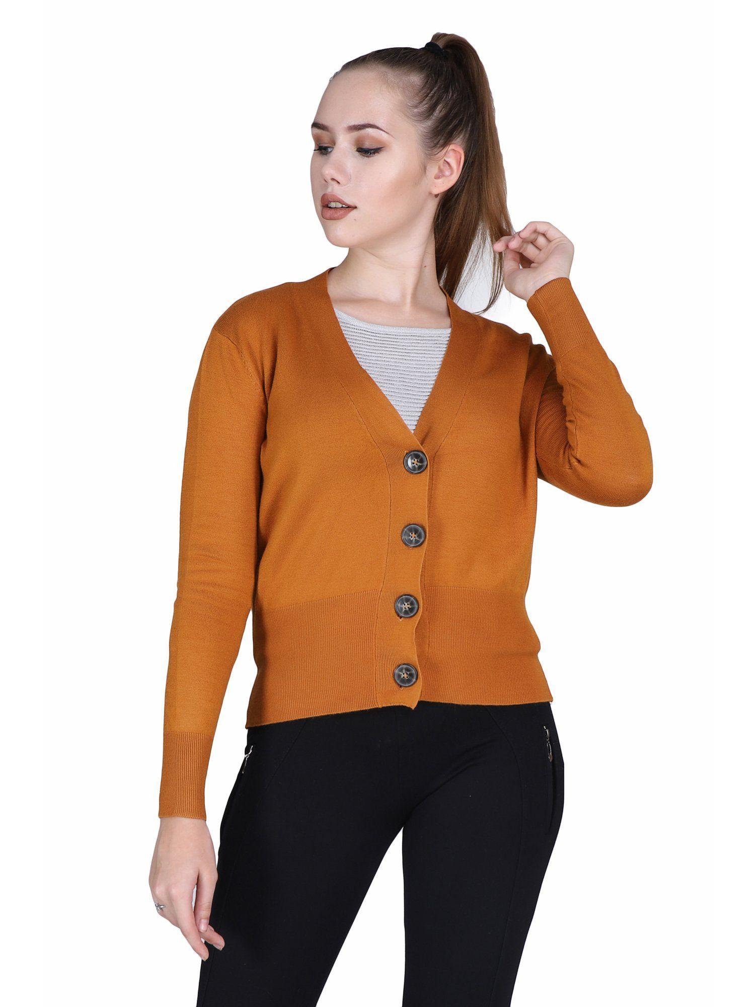 mustard v-neck button knit cardigan for women