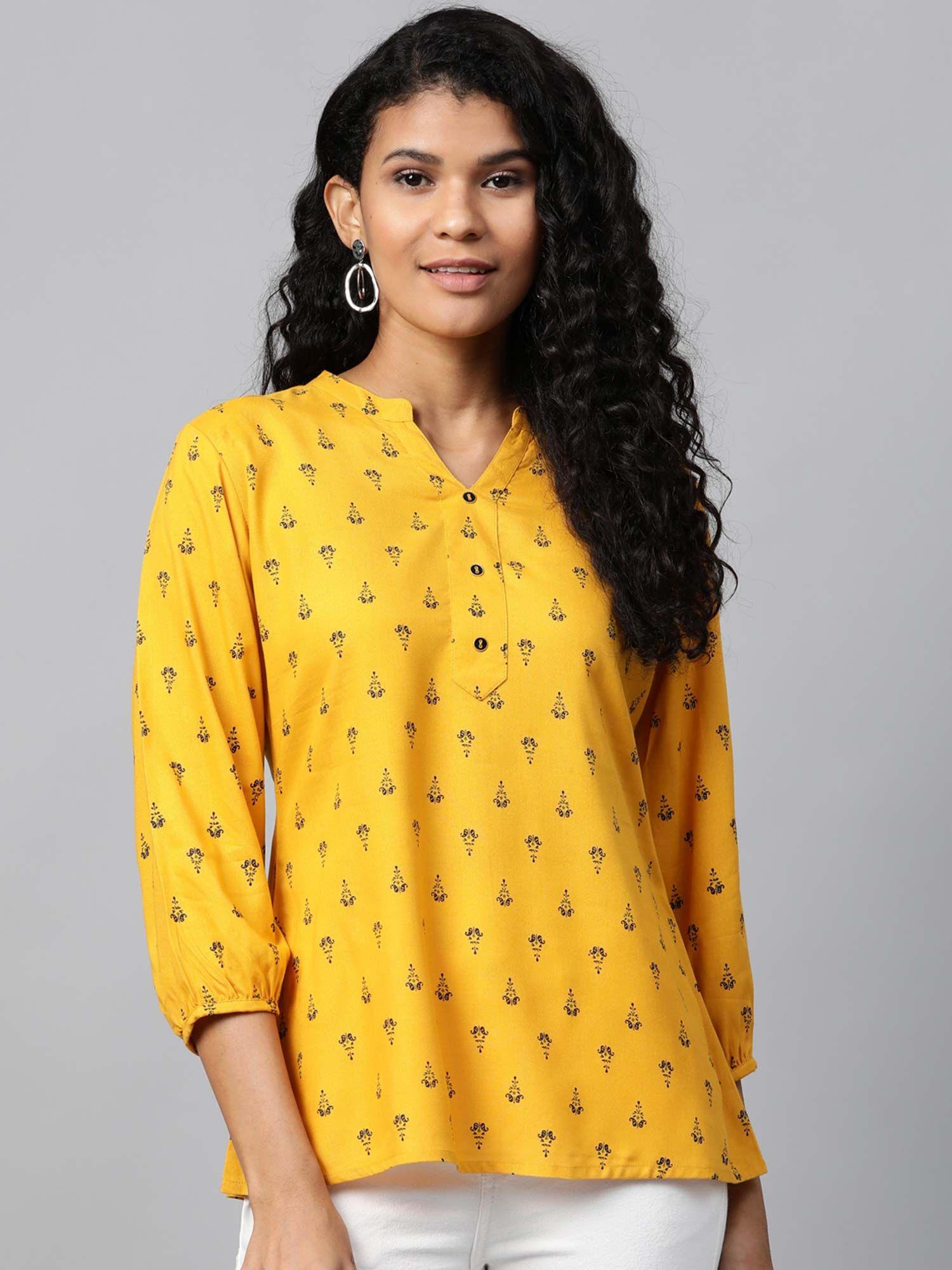 mustard yellow & navy blue printed tunic