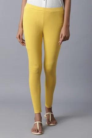 mustard yellow cotton solid tights
