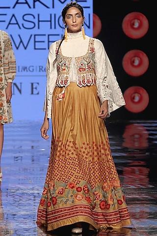 mustard & ivory embroidered lehenga set