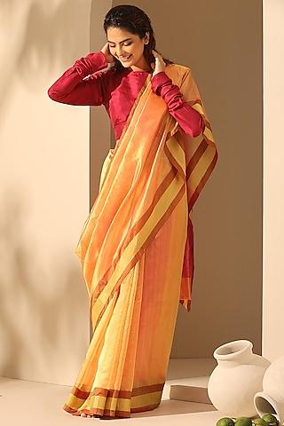 mustard & pink pure chanderi silk handloom saree set