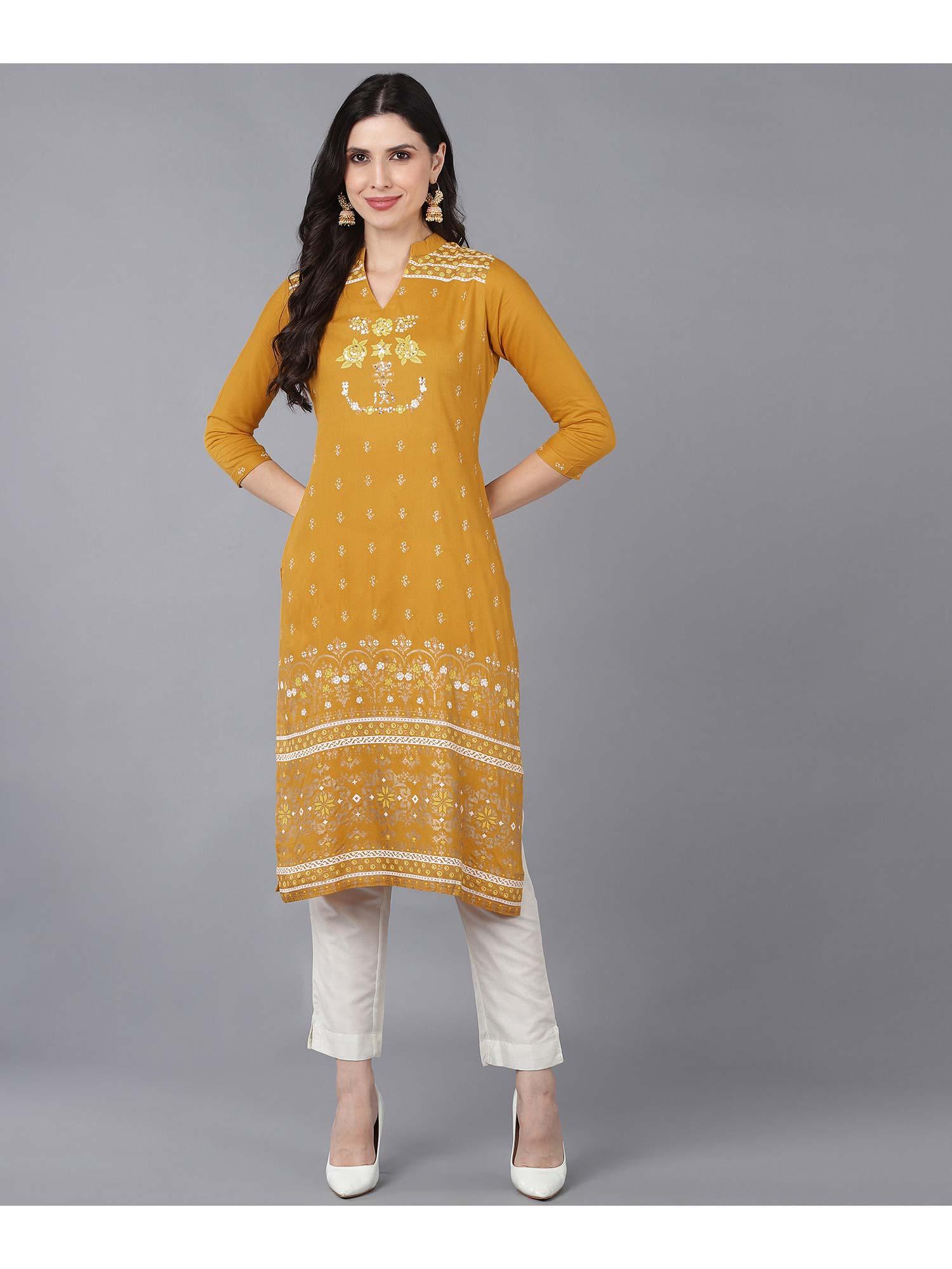 mustard & scarlet floral printed kurta