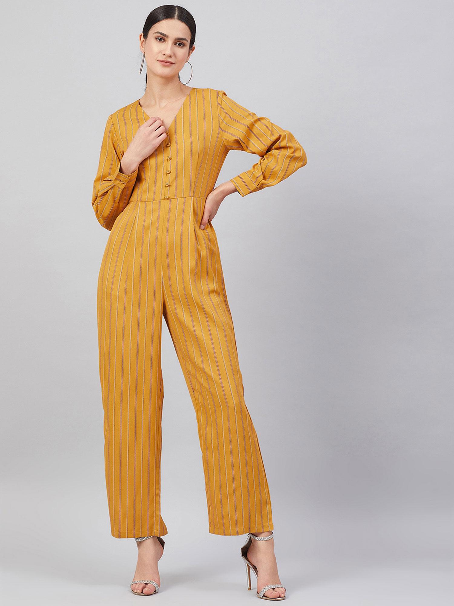 mustard a-line stripes jumpsuits