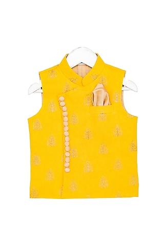 mustard aari embroidered nehru jacket for boys