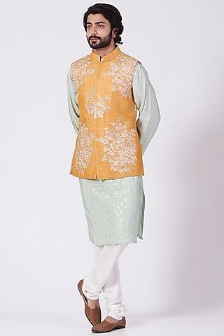 mustard aari embroidered nehru jacket