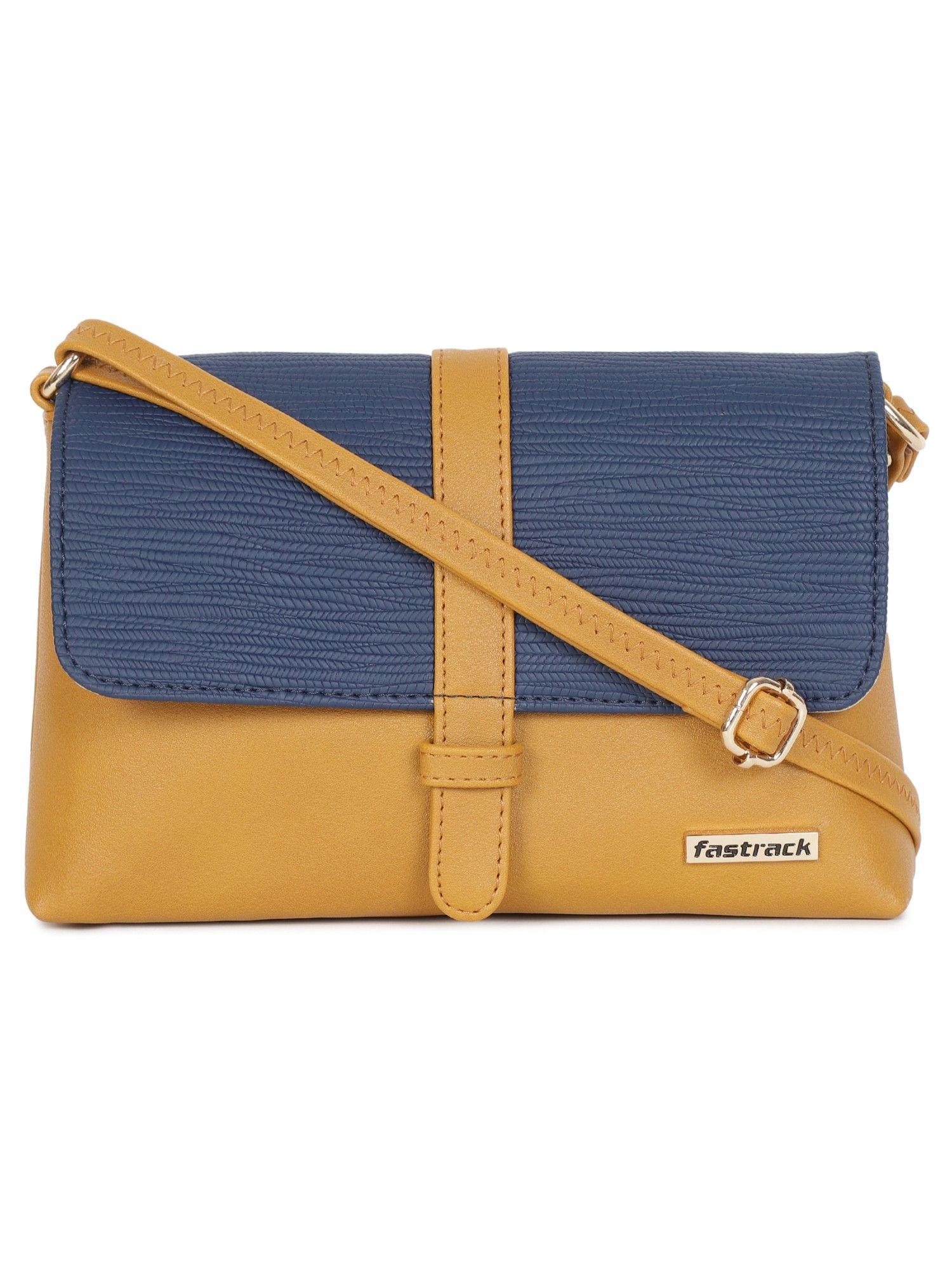 mustard and blue dual colour sling bag for women