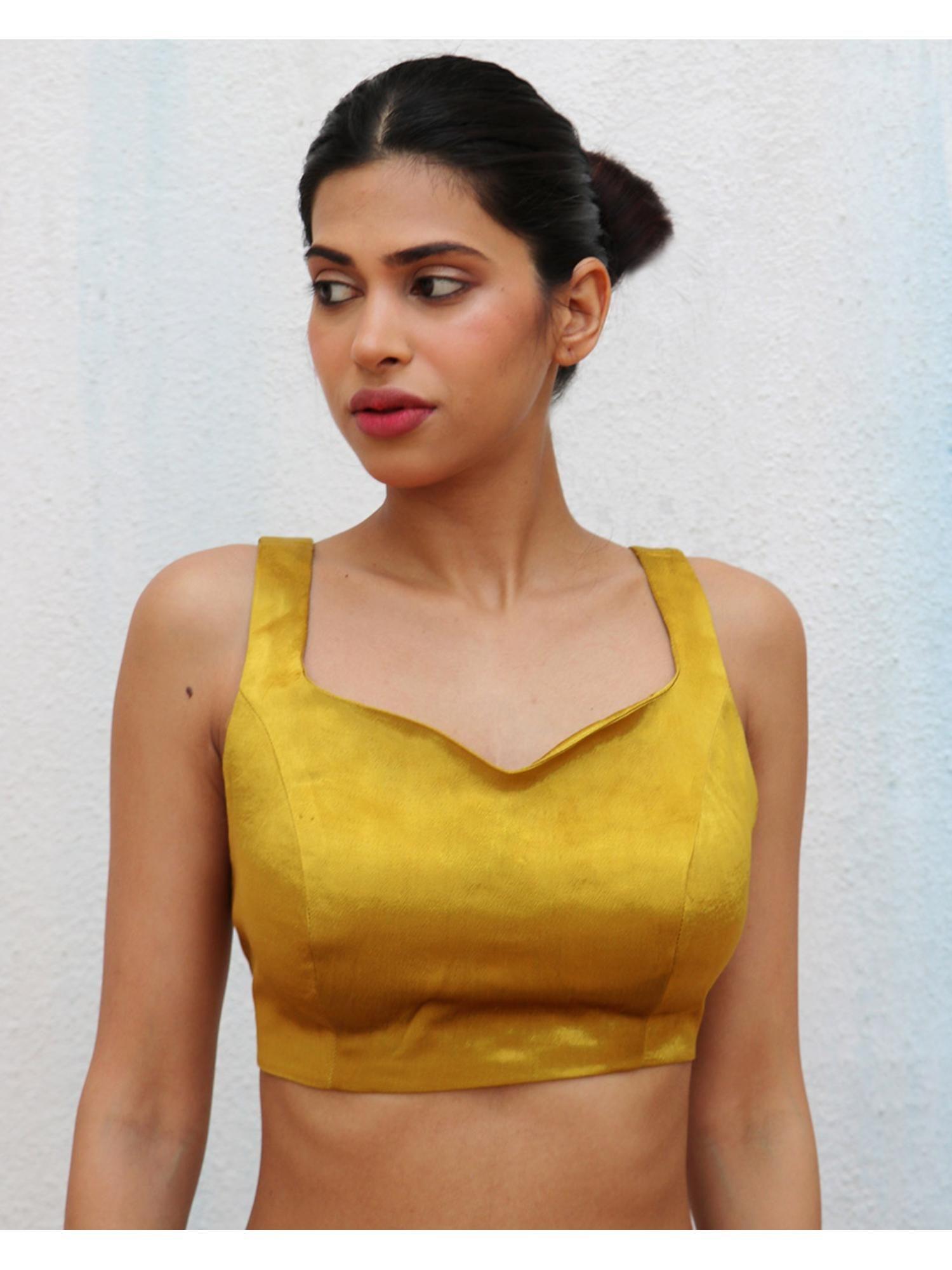 mustard avisa mashru silk stitched blouse