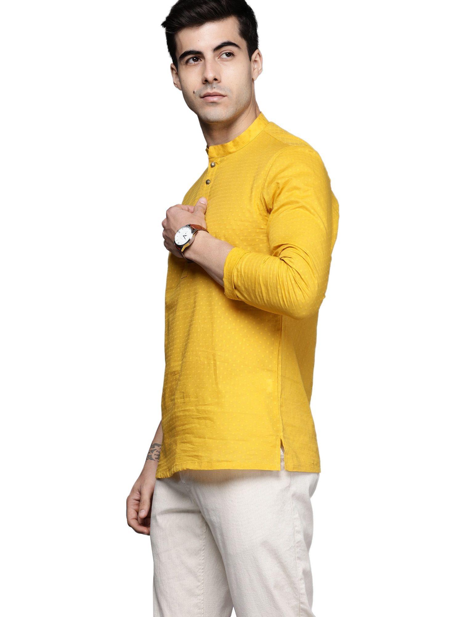 mustard blended cotton casual short kurta