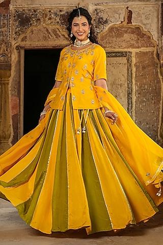 mustard butter silk gota patti embellished lehenga set