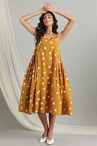 mustard cambric polka dotted dress