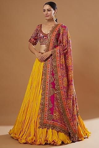 mustard chanderi & mulmul lehenga set