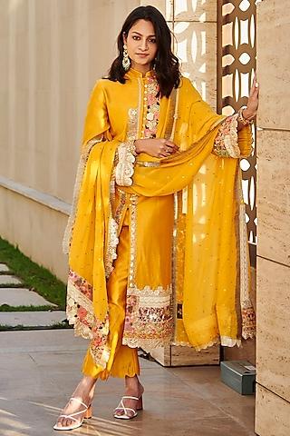 mustard chanderi kurta set