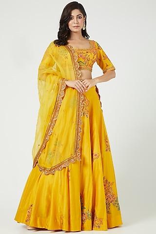 mustard chanderi lehenga set