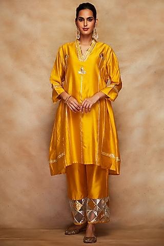 mustard chanderi silk kimono tunic