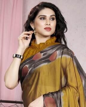 mustard chiffon solid abstract border saree traditional saree