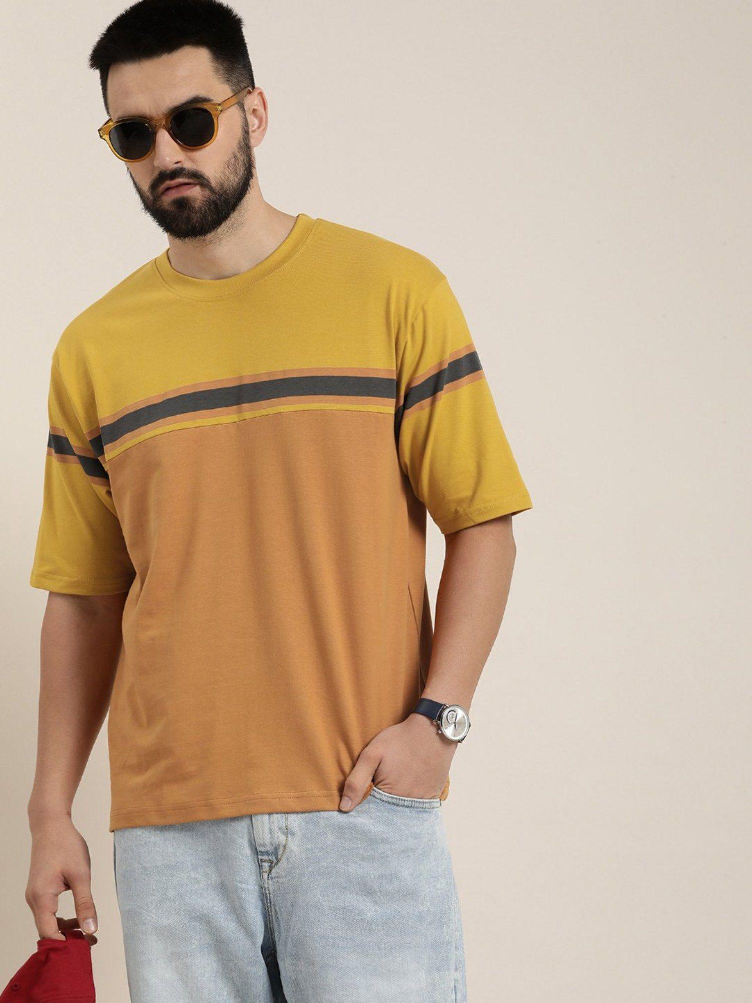 mustard color blocked oversized t-shirt