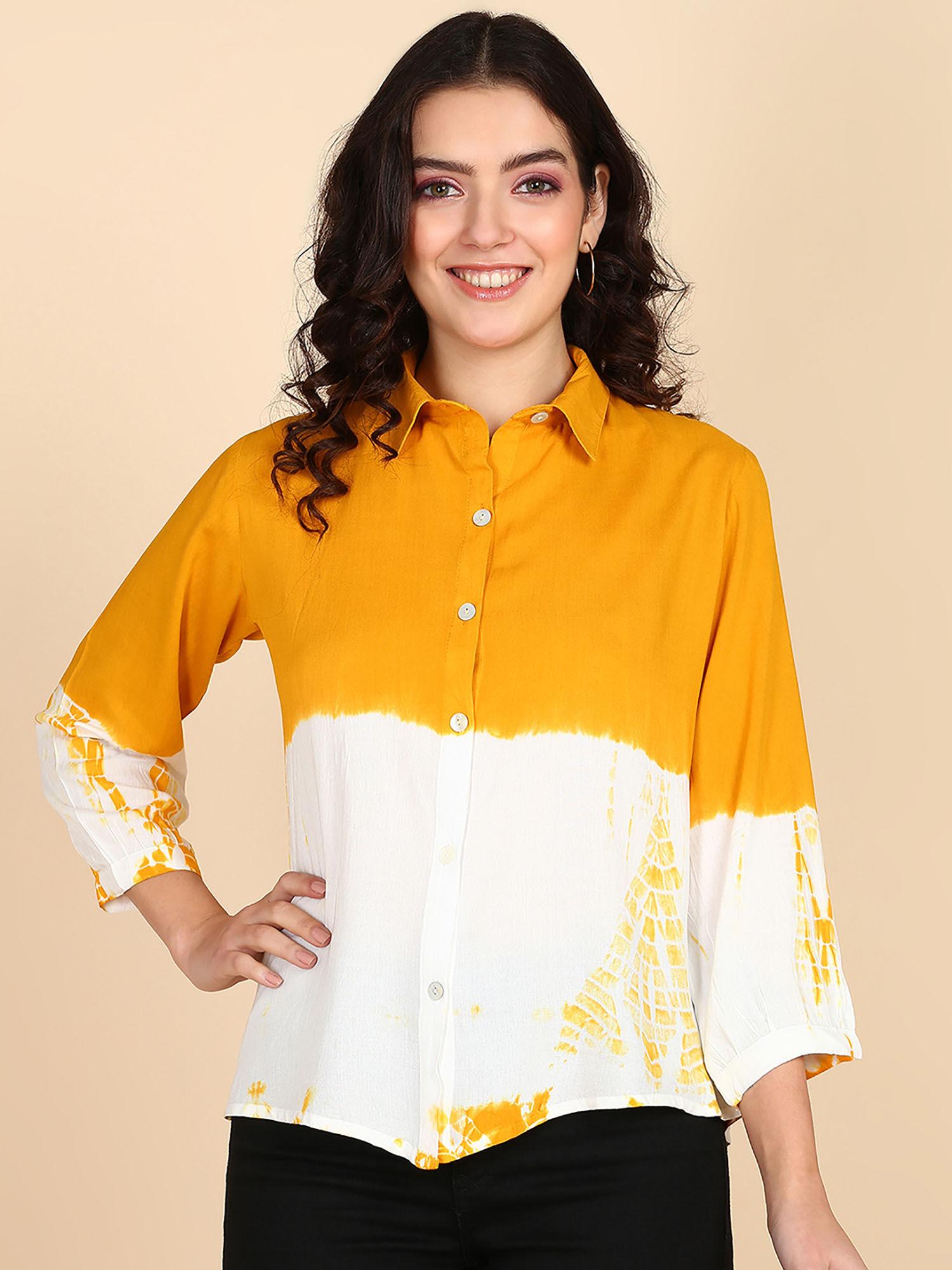 mustard colorblock rayon staple collar shirt