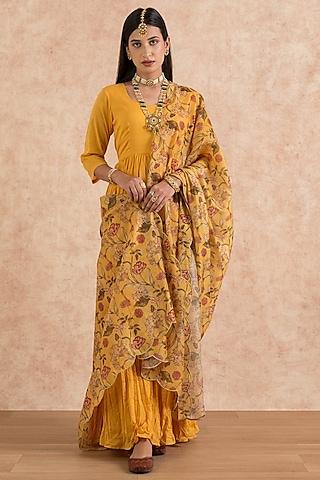 mustard cotton anarkali set