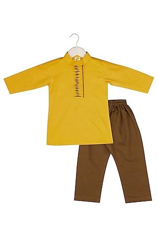mustard cotton embroidered kurta set for boys