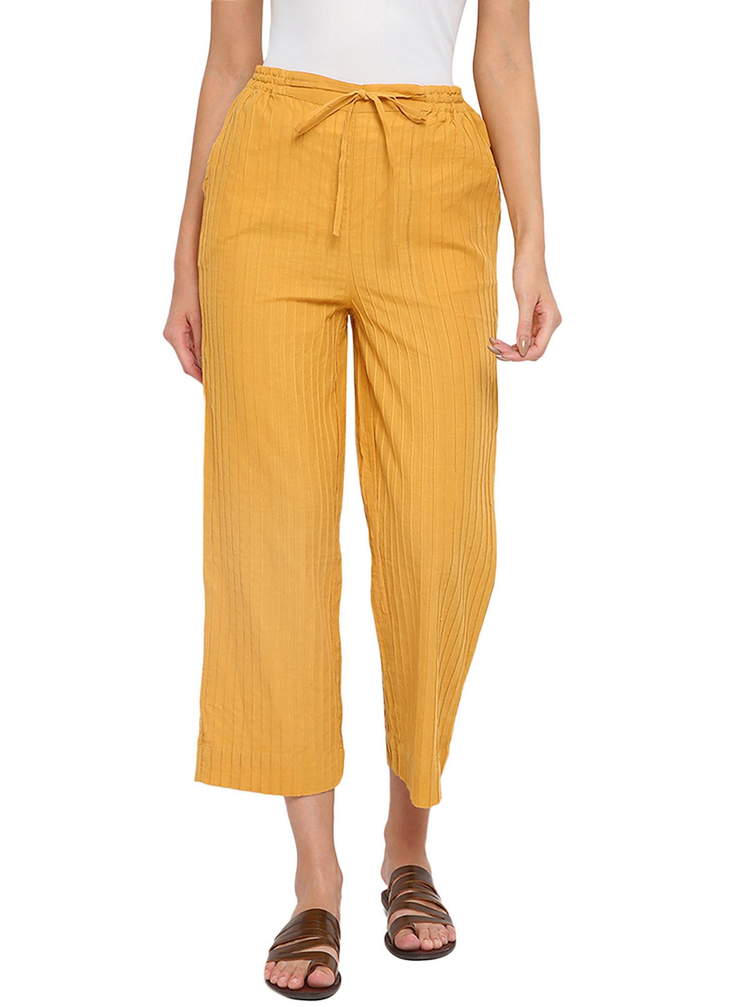 mustard cotton full length casual pant