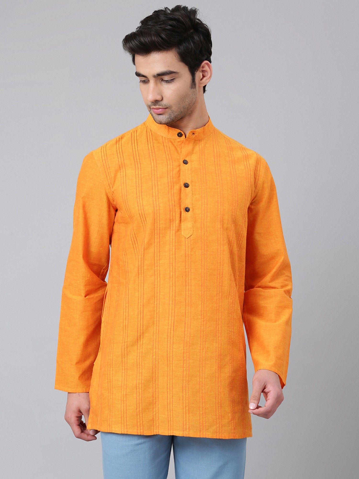 mustard cotton full sleeves short kurta