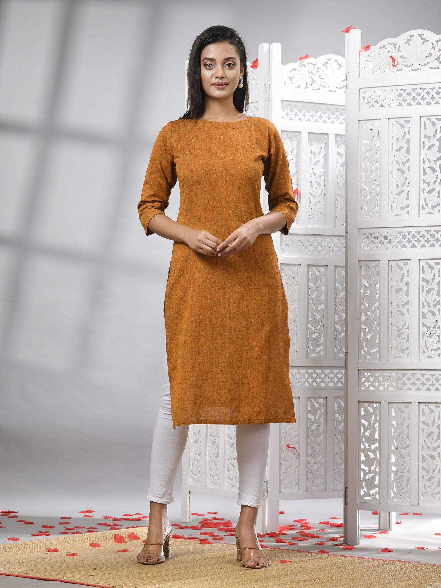 mustard cotton handwoven kurti