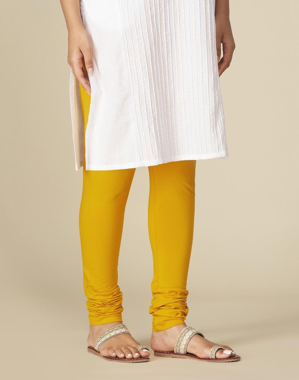 mustard cotton knitted churidar with elasticated waist