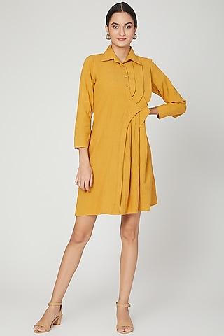 mustard cotton linen flared dress for girls