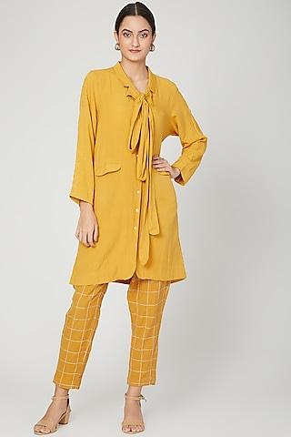 mustard cotton linen pant set for girls