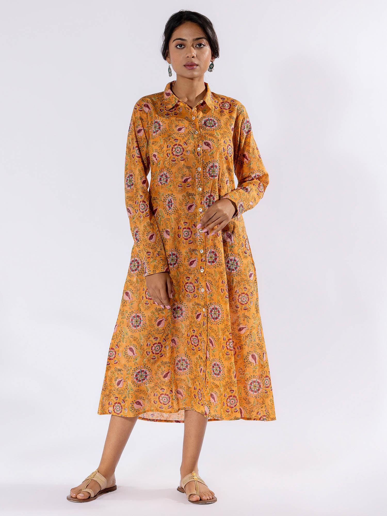 mustard cotton midi dress