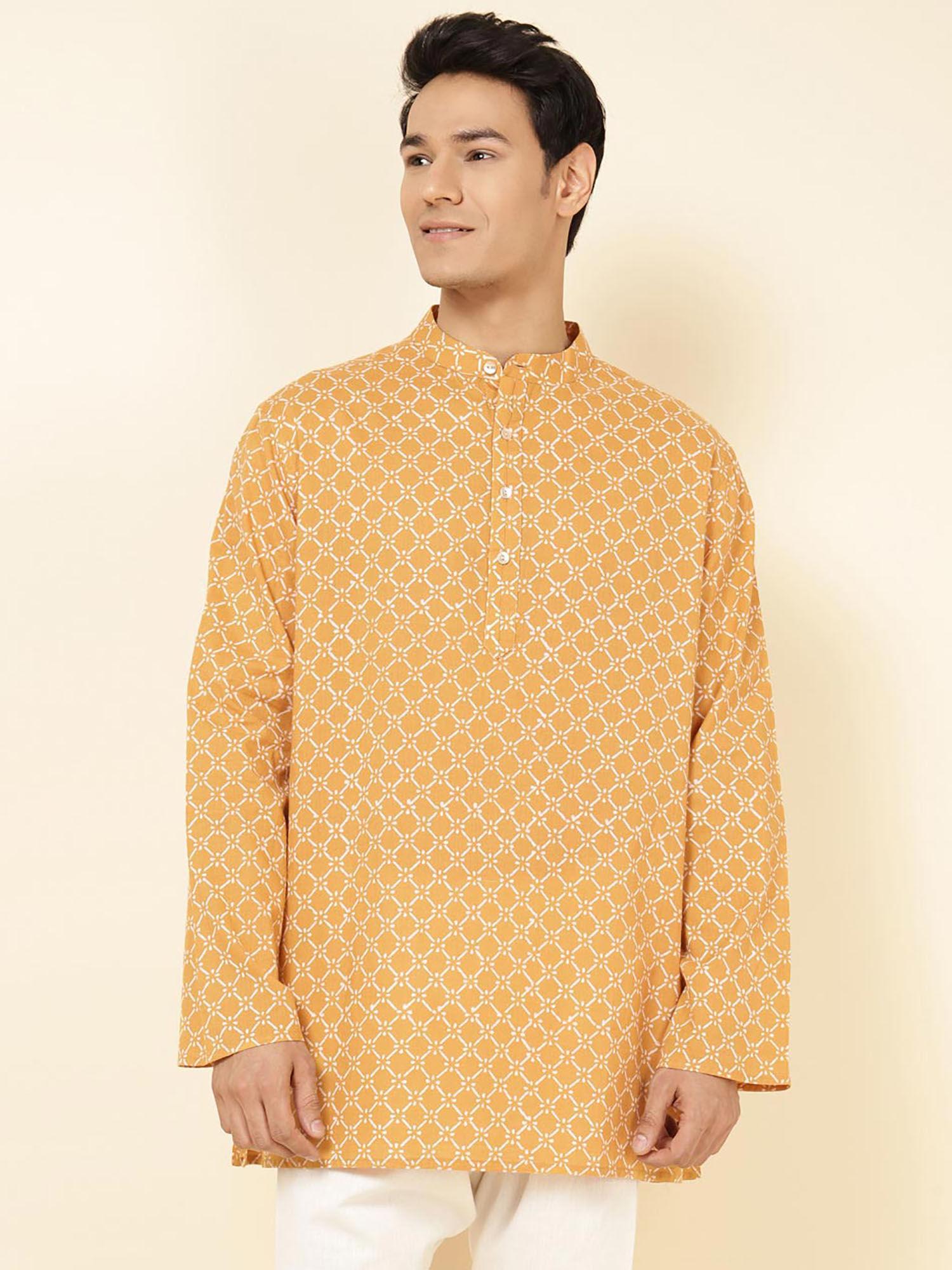 mustard cotton printed short kurta