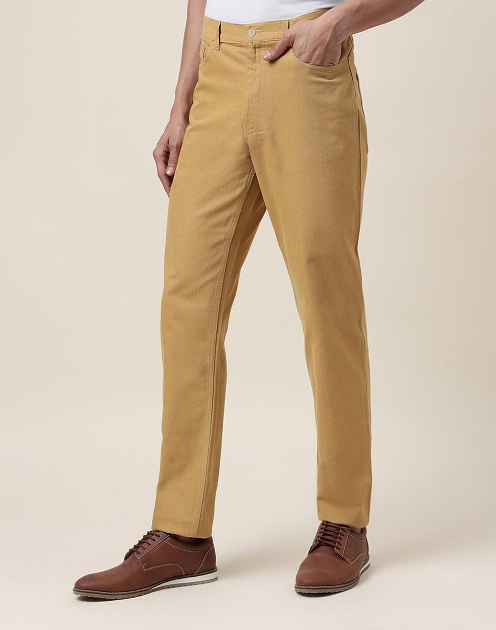 mustard cotton slim fit pants
