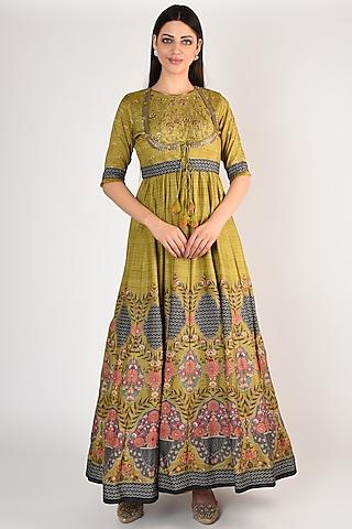 mustard digital printed gown with jacket