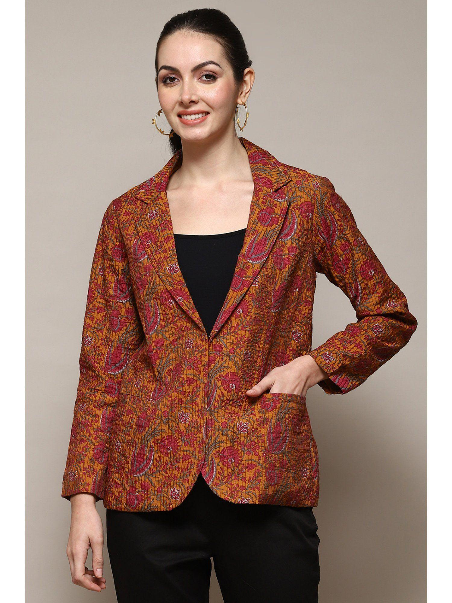 mustard doby straight printed jacket