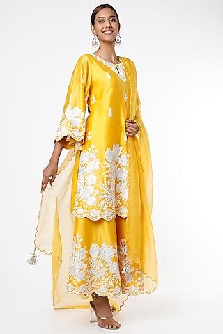 mustard dori embroidered sharara set