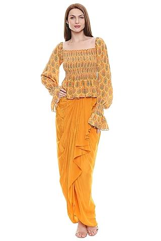 mustard draped skirt set