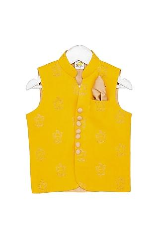 mustard elephant embroidered nehru jacket for boys